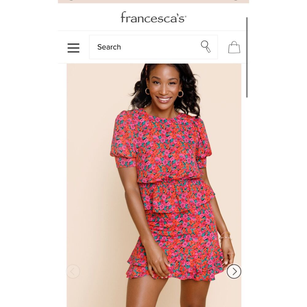 Francesca’s Mi Ami Miami Floral Open Back Puff Sleeve Peplum Blouse